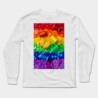 Yellow Butterfly With Rainbow Buttons Long Sleeve T-Shirt